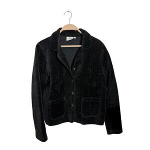 Hot Cotton Petite black diamond qulited blazer jacket size small snap button wom